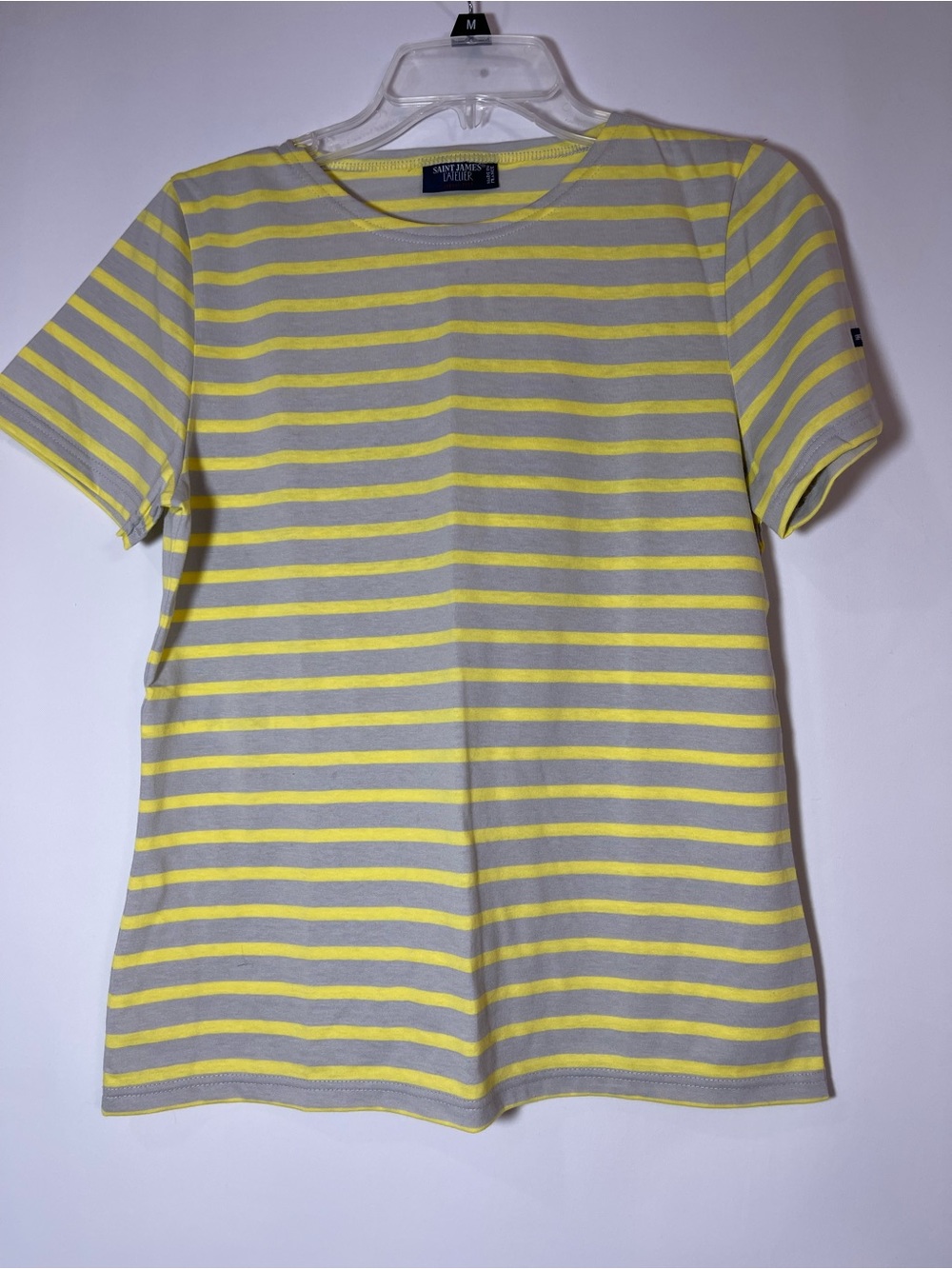Saint James ETRILLE II Short Sleeve Breton Stripe yellow and gray stripe size 8